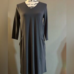 Eileen Fisher Stretch Jersey Tencel Lyocell V-Neck Shift Dress